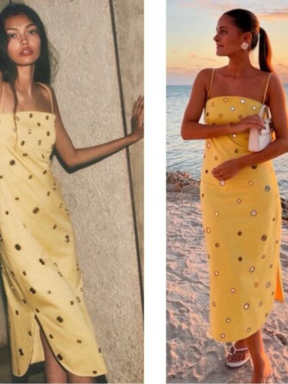 ALEXIS Malia Mirror Sequin Embellished Polkadot Yellow Midi Dress Size Medium